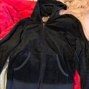 Juicy Couture Black & Gold Velvet Hooded Zip Up